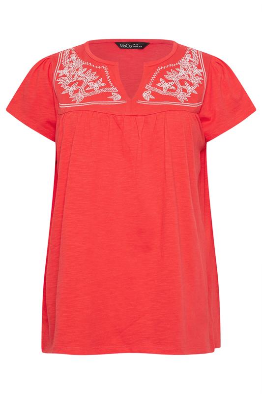 M&Co Orange Embroidered Cotton Notch Neck Top | M&Co 5
