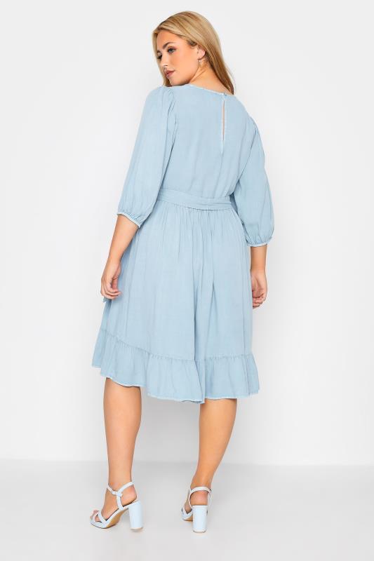 YOURS LONDON Curve Blue Tiered Chambray Dress 3