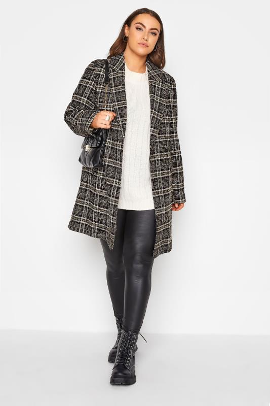 Plus Size Black Check Longline Midi City Coat | Yours Clothing 2