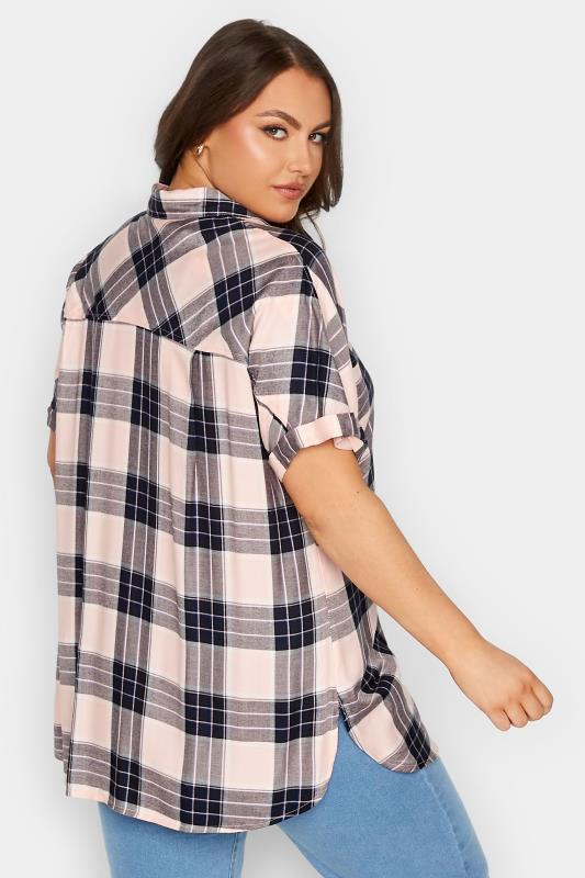 YOURS Plus Size Curve Pink Check Short Sleeve Shirt | Yours Clothing  3