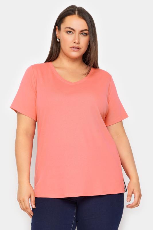 Plus Size  Evans Coral Orange V-Neck T-Shirt