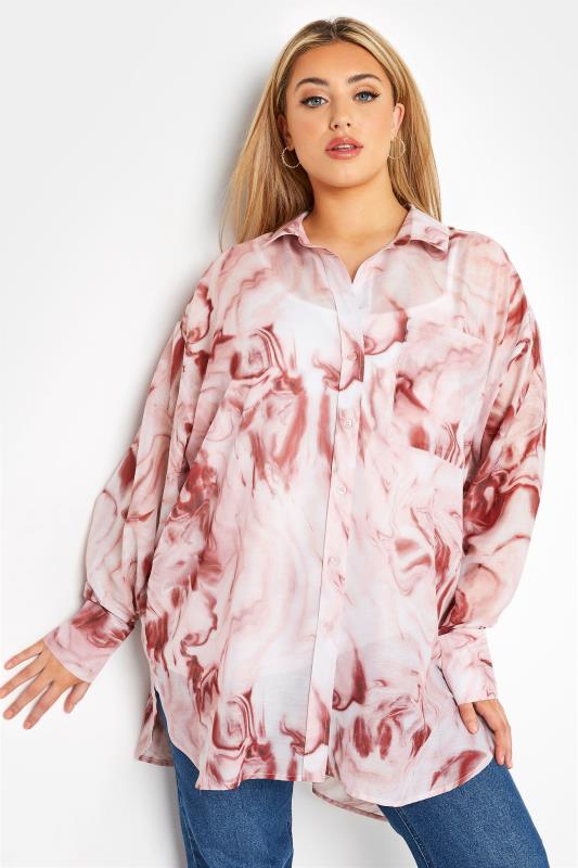 Plus Size  LIMITED COLLECTION Curve Pink Marble Print Oversized Shirt