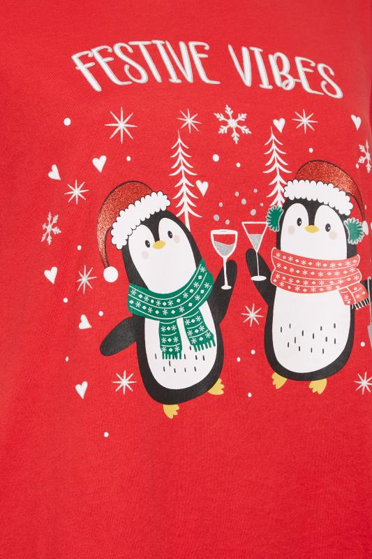 YOURS Curve Red Penguin Print 'Festive Vibes' Slogan Christmas T-Shirt | Yours Clothing  5