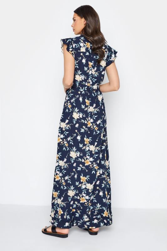 LTS Tall Navy Blue Floral Print Frill Maxi Dress_C.jpg