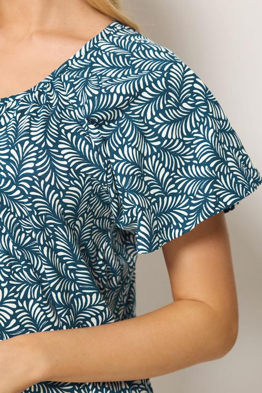 M&Co Navy Blue Leaf Print Cotton Scoop Neck Top | M&Co 4