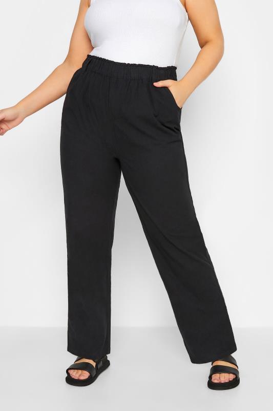  Grande Taille YOURS Curve Black Cool Cotton Wide Leg Trousers