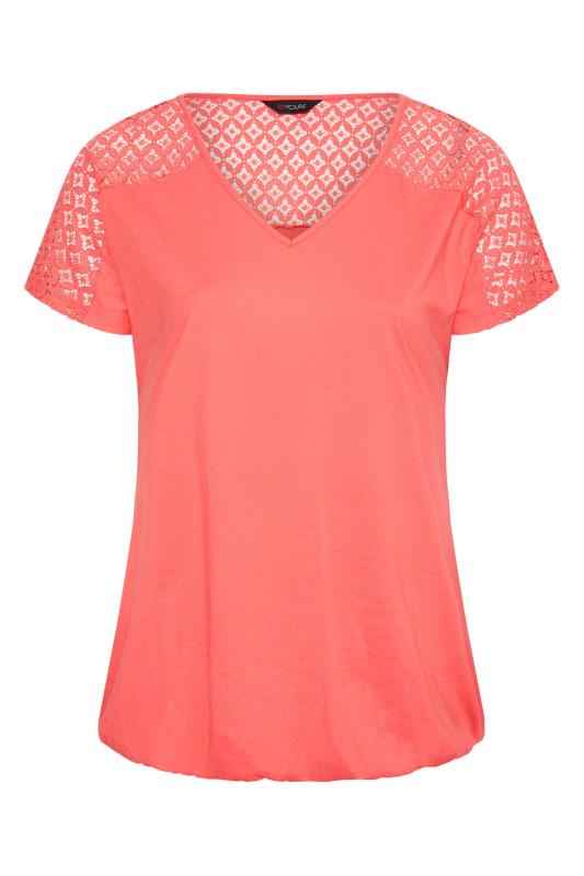 Curve Coral Pink Lace Detail Bubble Hem T-Shirt 6