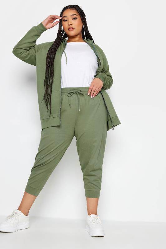 YOURS Plus Size Khaki Green Zip Through Hoodie | Yours Clothing 3
