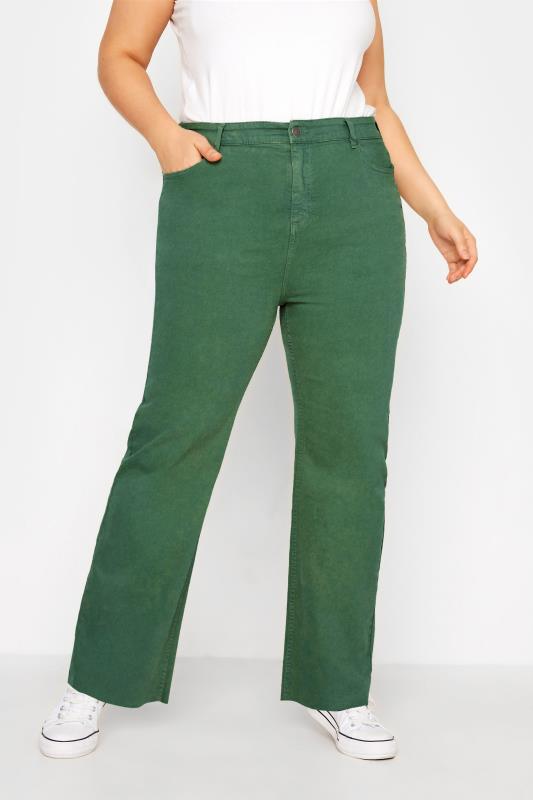 Plus Size  Curve Green Stretch Wide Leg Jeans