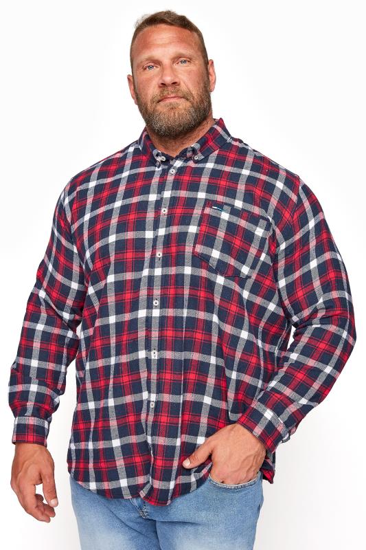 Men's  BadRhino Big & Tall Red & Navy Blue Brushed Cotton Check Shirt