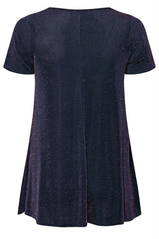 Curve Navy Blue & Copper Glitter Swing Top | Yours Clothing 6