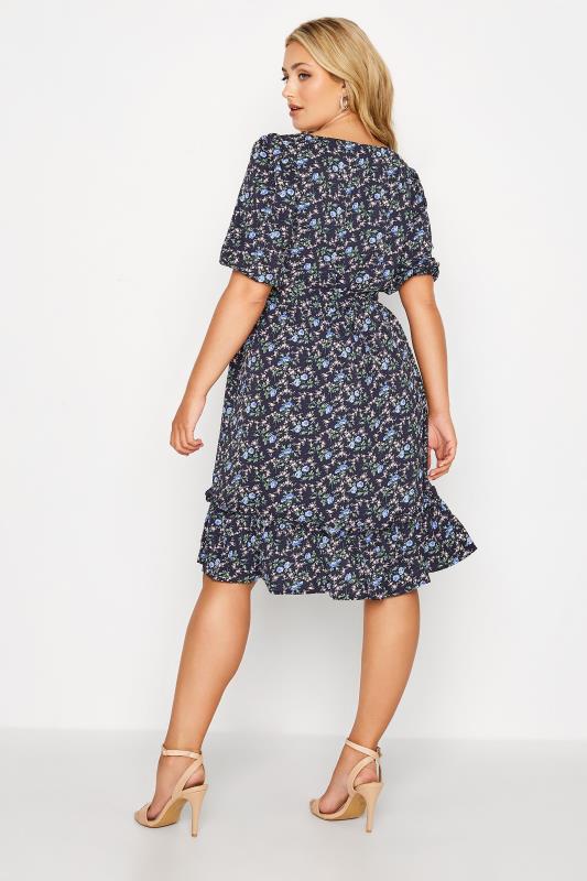 YOURS LONDON Curve Navy Blue Floral Tiered Dress 3