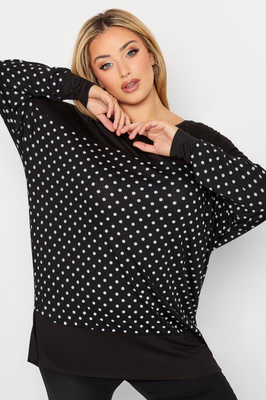 Plus Size Black Spot Print Long Sleeve Top | Yours Clothing 4