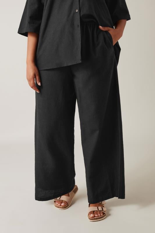 EVANS Plus Size Black Linen Trousers | Evans  2