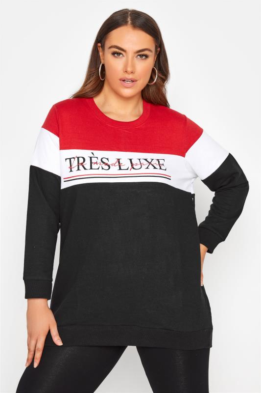 Black & Red Colour Block 'Tres Luxe' Slogan Sweatshirt_A.jpg