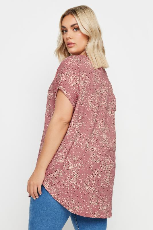 YOURS Curve Pink Blossom Print Textured Blouse | Yours  3