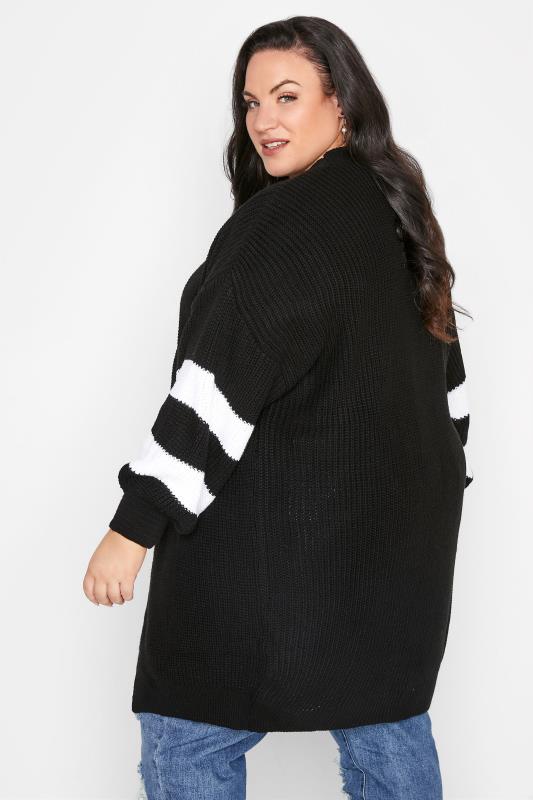 Curve Black Varsity Stripes Knitted Cardigan | Yours Clothing 3