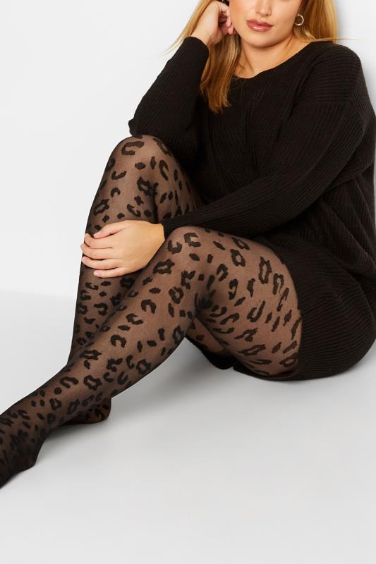 Black Leopard Pattern Tights | Yours Clothing 1