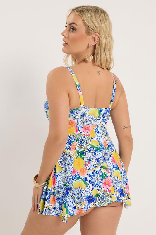 YOURS Plus Size Blue Mediterranean Tile Tankini Top | Yours Clothing 5