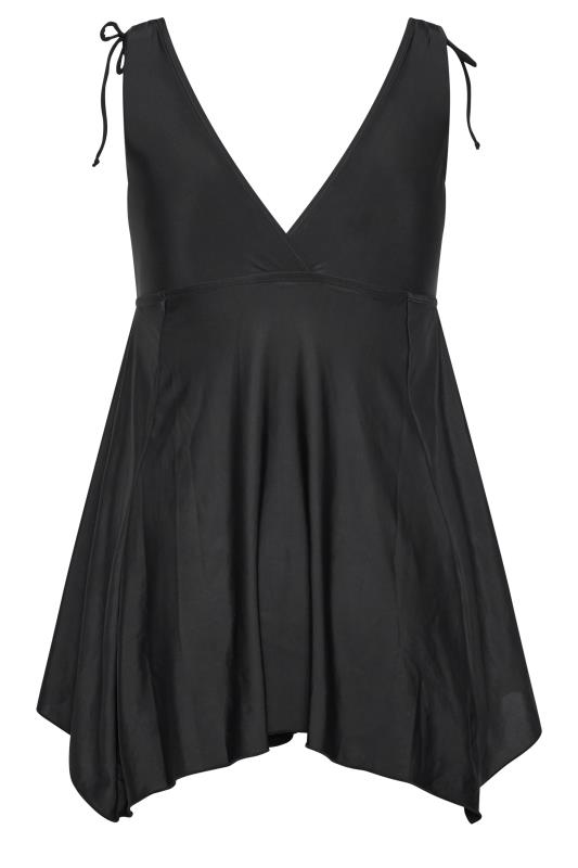 YOURS Plus Size Black Drawstring Shoulder Plunge Tummy Control Swim Dress | Yours Clothing 8