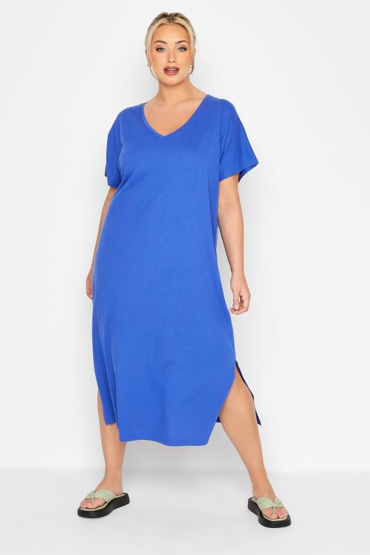 LIMITED COLLECTION Plus Size Blue Side Split Midaxi T-Shirt Dress | Yours Clothing 2