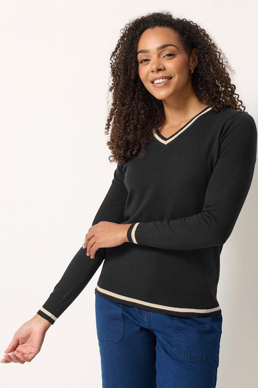  M&Co Pull manches longues noir à liserés