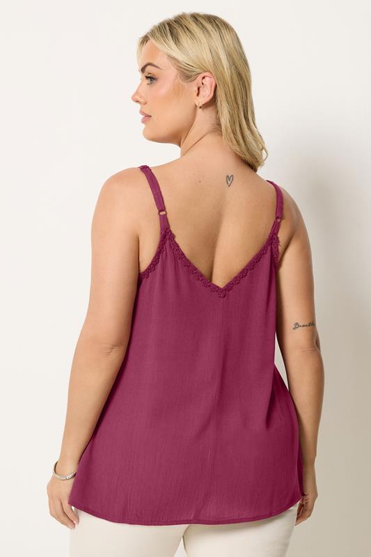 YOURS Plus Size Red Embroidered Floral Trim Vest Top | Yours Clothing 2