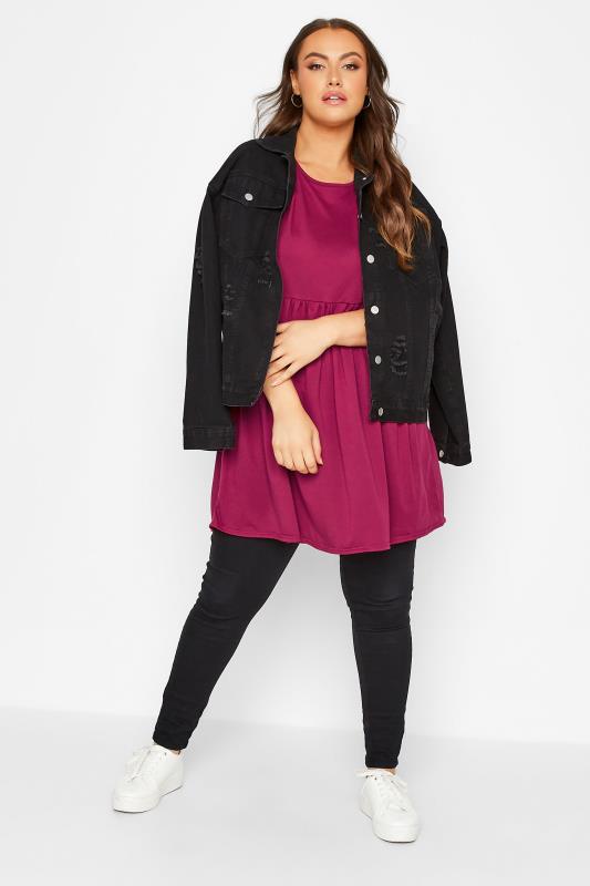 Plus Size Dark Pink Short Sleeve Tunic Dress | Yours Clothing  2
