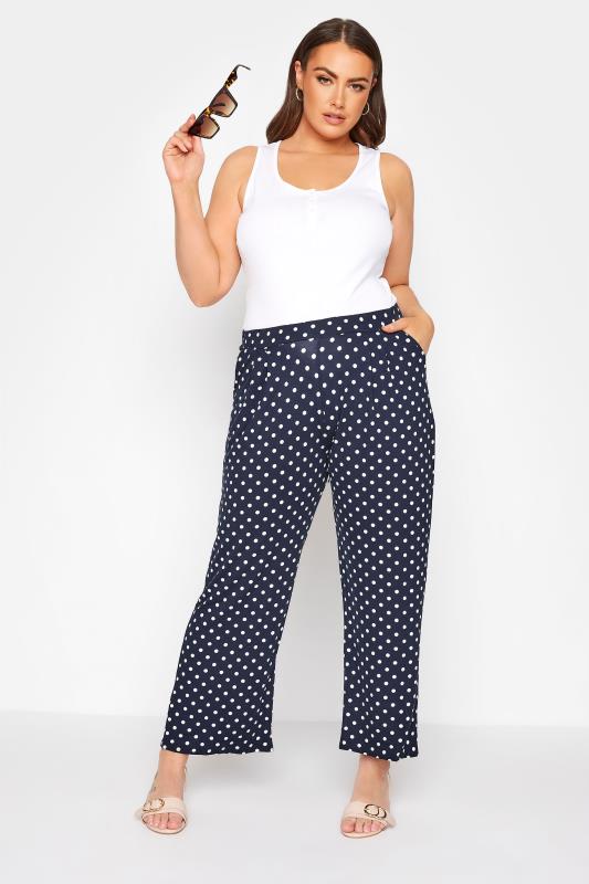 LIMITED COLLECTION Curve Navy Blue Spot Print Pleated Wide Leg Trousers_B.jpg