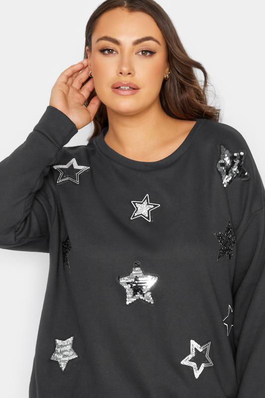 Plus Size Black Star Print Sweatshirt | Yours Clothing 4