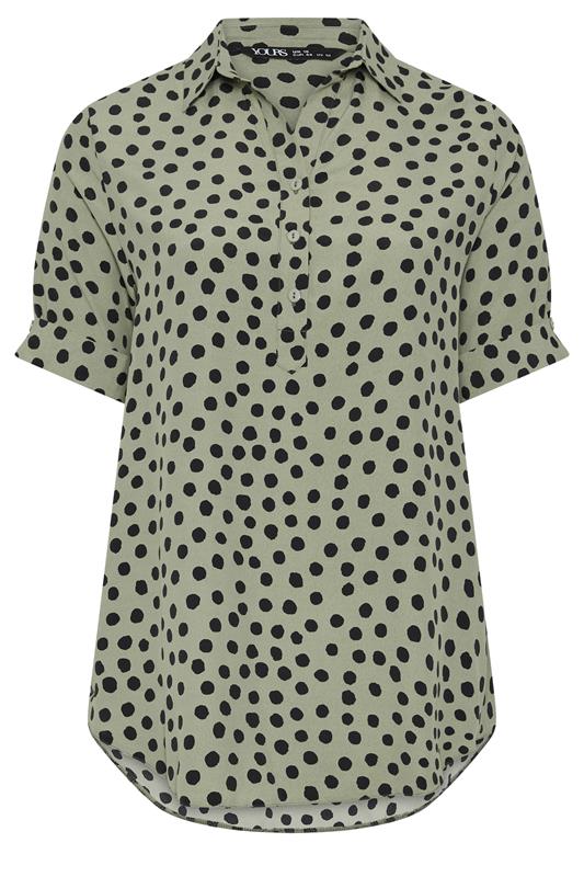 YOURS Plus Size Khaki Green Polka Dot Half Placket Shirt | Yours Clothing 5