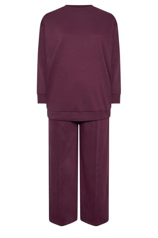 YOURS Plus Size Burgundy Red Crew Neck Sweatshirt & Wide Leg Jogger Co-Ord Set | Yours Clothing 5