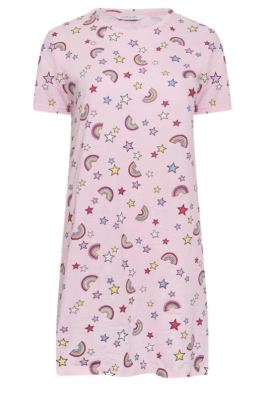 YOURS Plus Size Curve Light Pink Star & Rainbow Print Sleep Tee Nightdress | Yours Clothing  5