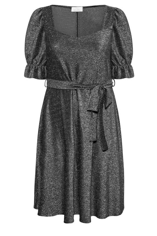 YOURS LONDON Plus Size Silver Glitter Puff Sleeve Midi Dress | Yours Clothing 6