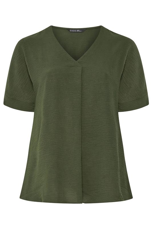EVANS Curve Olive Green Front Pleat Blouse | Evans 5