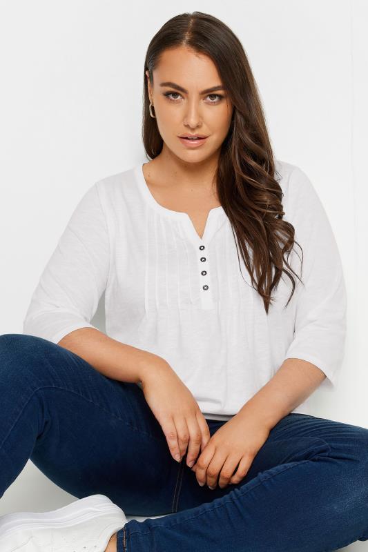 Plus Size YOURS FOR GOOD White Pintuck Henley Top | Yours Clothing 5