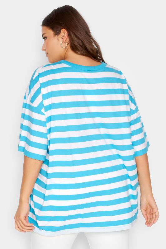 YOURS Plus Size Curve Blue & White Stripe Oversized Boxy T-Shirt | Yours Clothing  3