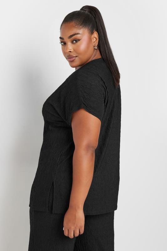 YOURS Plus Size Black Crinkle Plisse T-Shirt | Yours Clothing 3