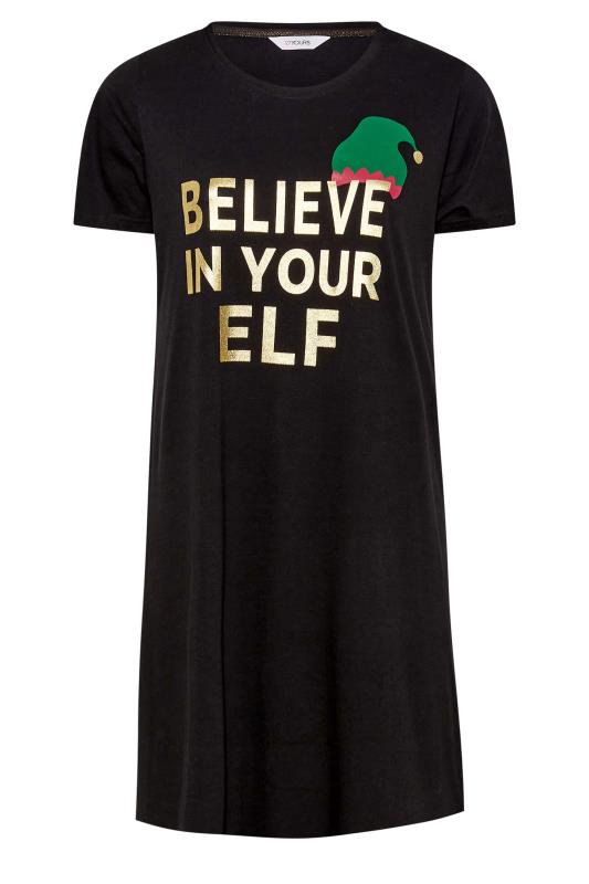 Plus Size Black 'Believe In Your Elf' Slogan Christmas Nightdress | Yours Clothing 6