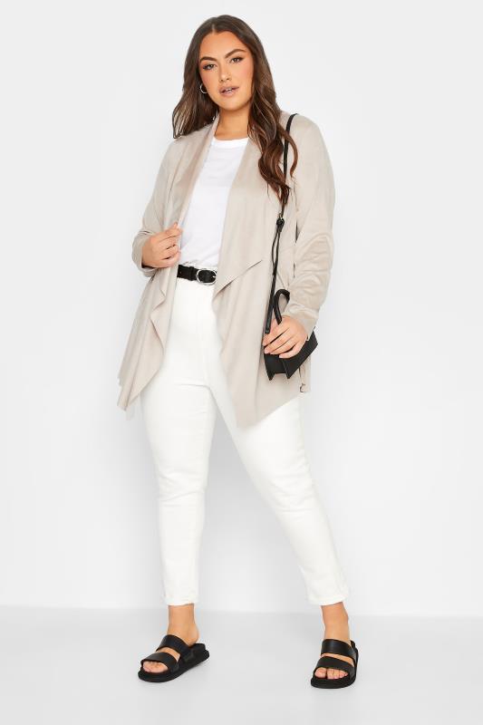 YOURS Plus Size Cream Faux Suede Waterfall Jacket | Yours Clothing 2