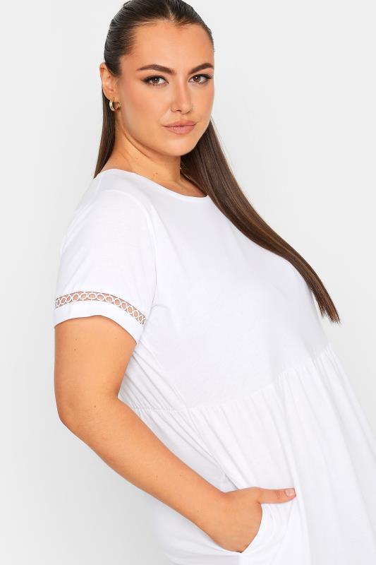 LIMITED COLLECTION Plus Size Curve White Crochet T-Shirt Dress | Yours Clothing  4