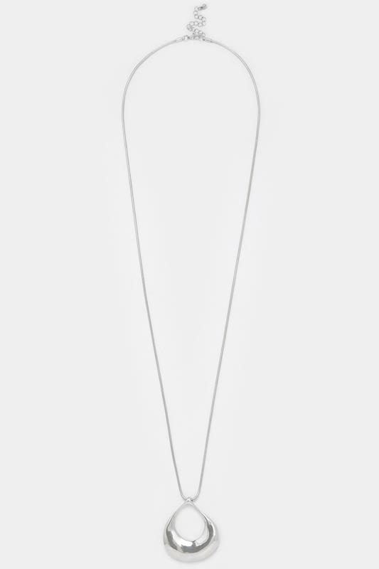  Silver Tone Long Teardrop Pendant Necklace