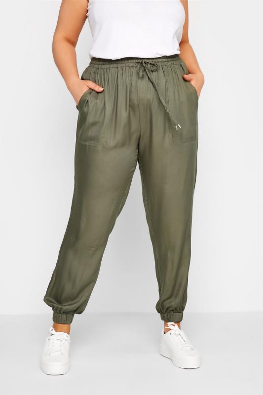 Plus Size Khaki Green Cuffed Joggers | Yours Clothing 1