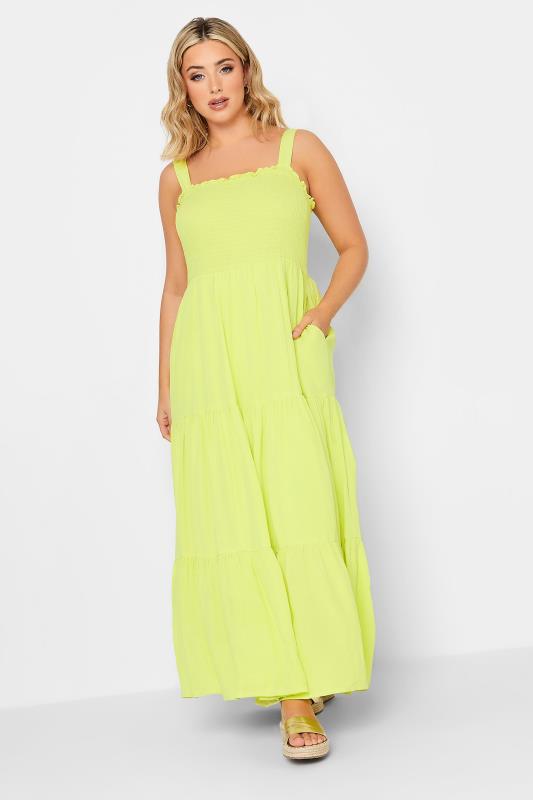 YOURS Plus Size Lime Green Shirred Strappy Sundress | Yours Clothing  2