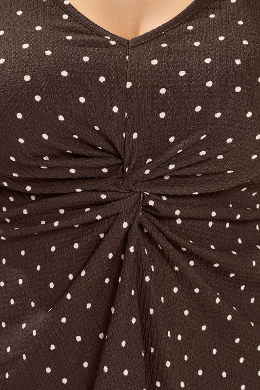 YOURS Plus Size Brown Polka Dot Crinkle Knot Front Vest Top | Yours Clothing 4