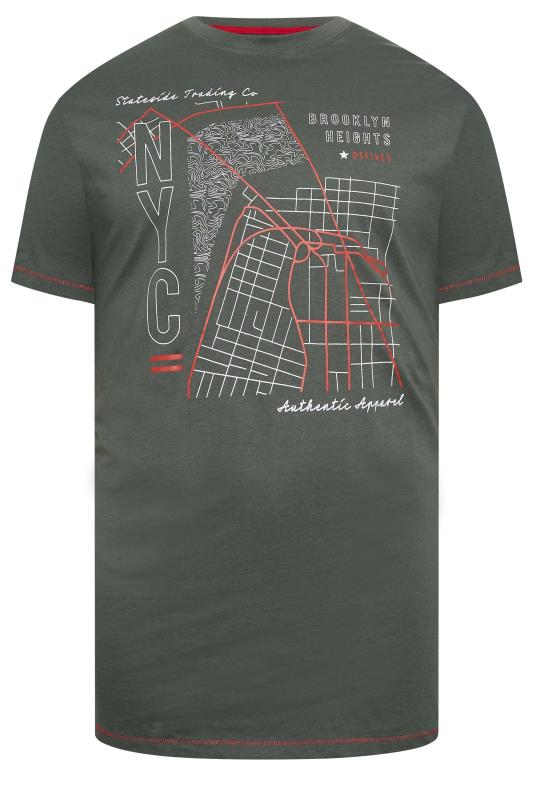 D555 Big & Tall Khaki Green NYC Map Printed T-Shirt | BadRhino 3