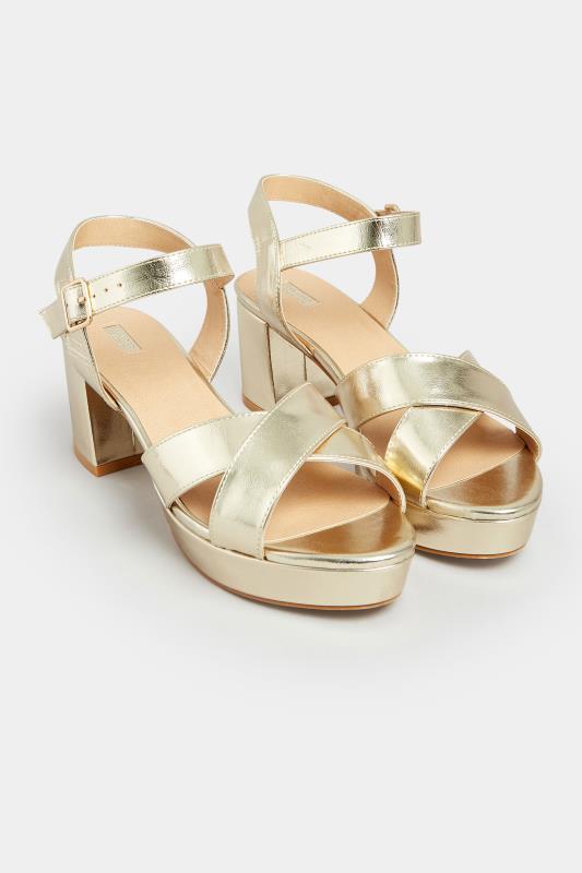 Gold Metallic Platform Heels In Wide E Fit & Extra Wide EEE Fit | Yours Clothing 2