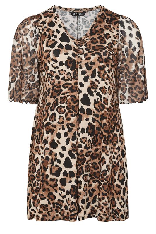 YOURS Plus Size Brown Animal Print Mesh Sleeve Top | Yours Clothing 5