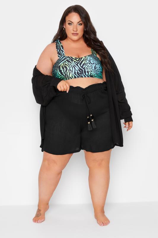 Plus Size Black Wide Leg Beach Trousers | Yours Clothing 2