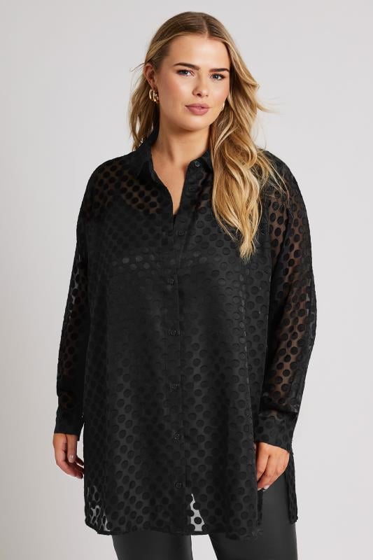 YOURS LONDON Plus Size Black Burnout Polka Dot Shirt | Yours Clothing  4